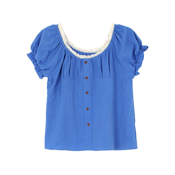 Dame Off-Shoulder Bluse med knapdetaljer og elastiske ærmer Stilla