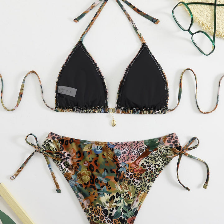 Dame triangle bikini med floral og animalistisk design Skovae
