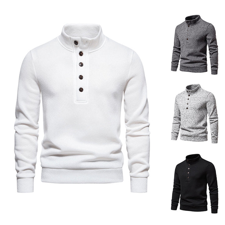Herrer elegant pullover med halv lynlås og karakteristisk knapliste Stilla