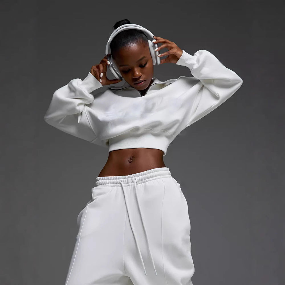 Dame Premium Sweat-Set med kort lynlås og brede bukser Stilla