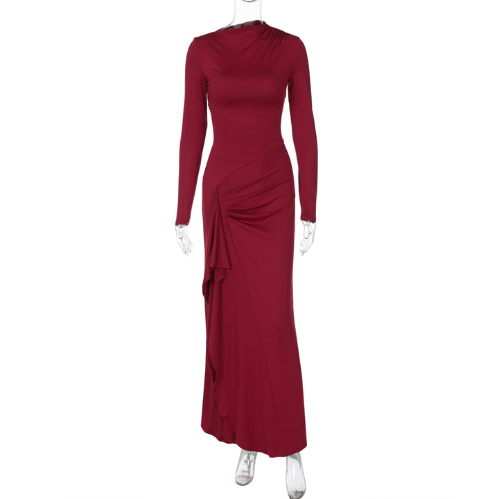 Damer Elegant Langærmet Maxikjole med asymmetrisk Snit og Raffineret Drapering Stilla