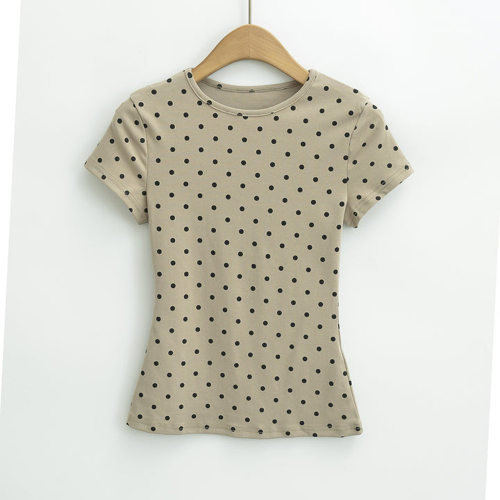 Dame T-shirt med polka-prikker og elastisk komfort Stilla