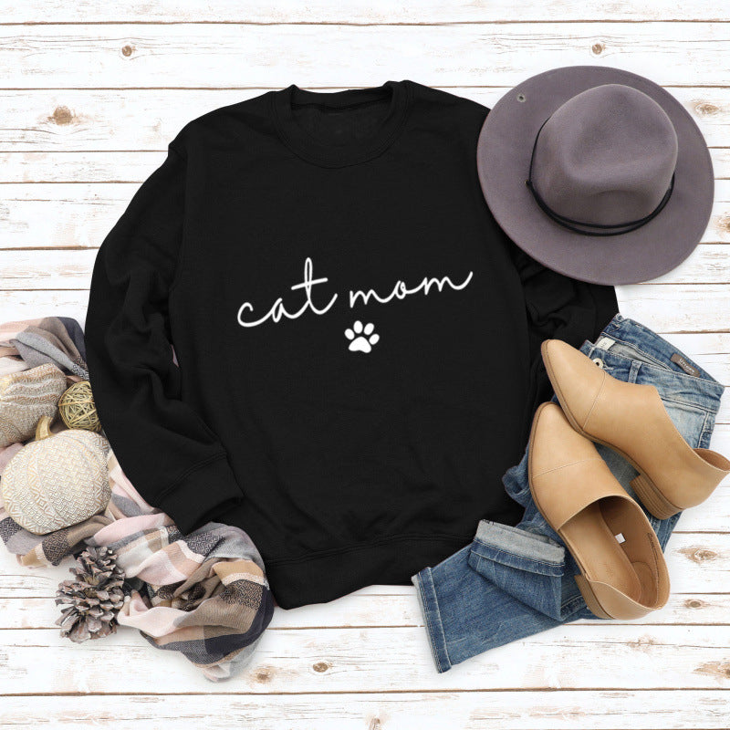Dame sweatshirt med kreativ kat mor design Skovae
