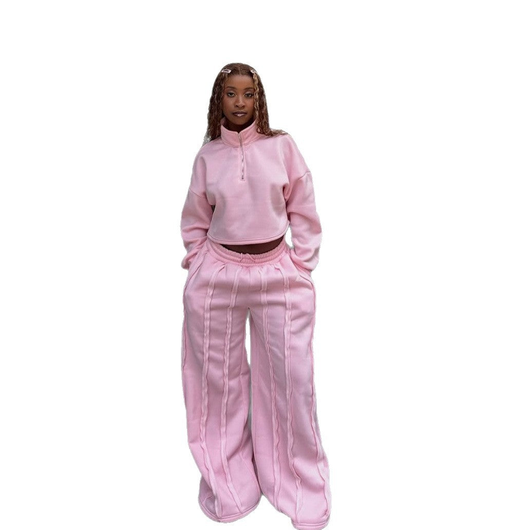 Dame cropped sweatshirt med moderigtig lynlås og behagelig taljeelbånd Skovae