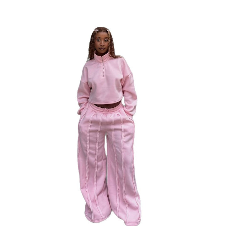 Dame cropped sweatshirt med moderigtig lynlås og behagelig taljeelbånd Skovae