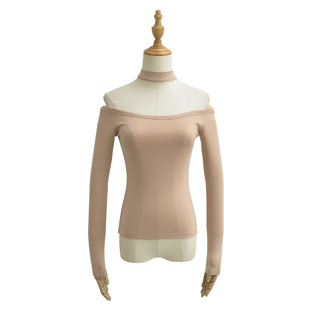 Dame Langærmet Overdel med mode Off-Shoulder Design og justerbar Krave Stilla