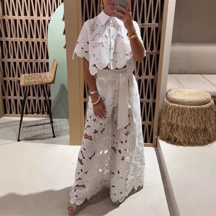 Dame udgangs sæt med blomster cut-out design og talje bælte Stilla