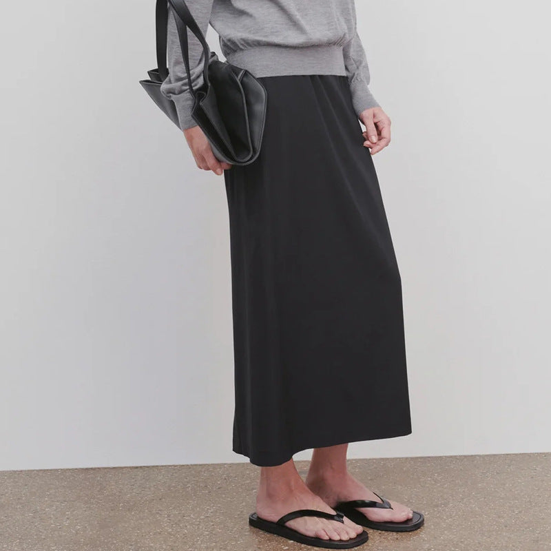 Dame Midi-nederdel i let, flydende materiale med sidelommer og elastisk liv Stilla
