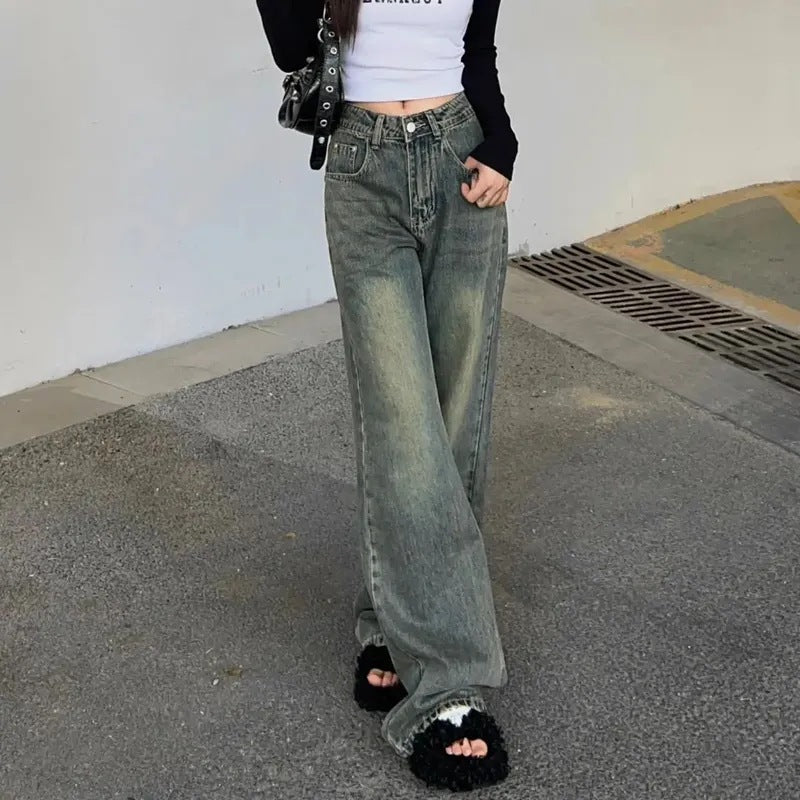 Kvinder Bred Skæring Høj Talje Denim Jeans Stilla
