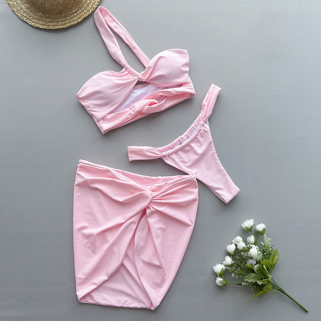 Dame bikini-sæt med elegant indpakningsskørt og moderigtigt bustier-top Stilla