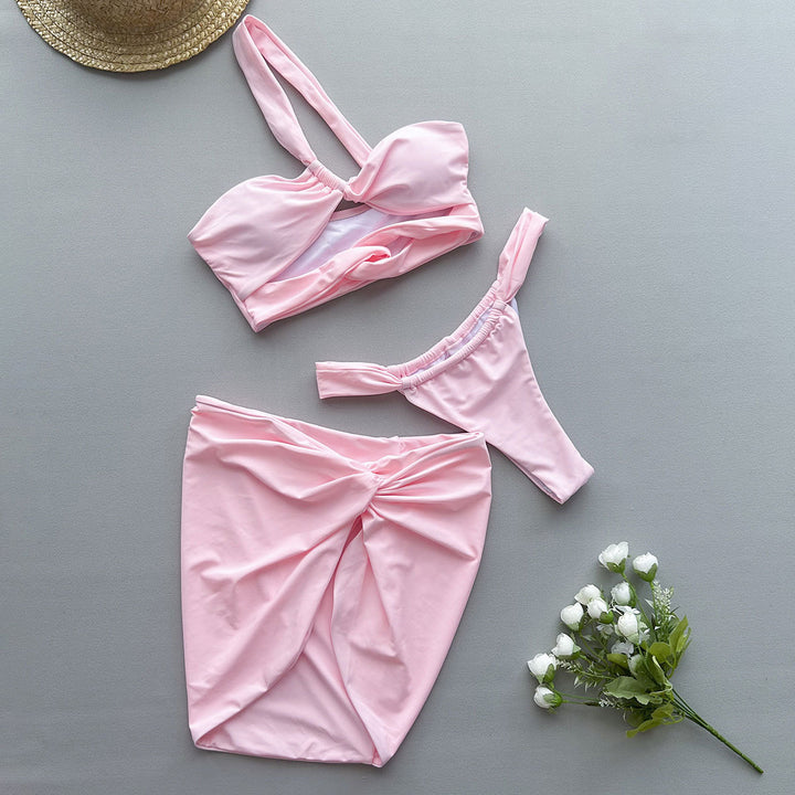 Dame bikini-sæt med elegant indpakningsskørt og moderigtigt bustier-top Stilla