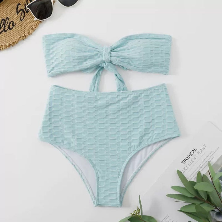 Dame Strapless Høj Taljeret Textureret Bikini Sæt Stilla
