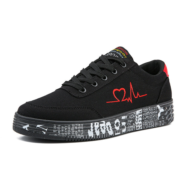 Damer nan Canvas-Sneakers med dekorativ trykt plateau sål og hjerte linje broderi Skovae