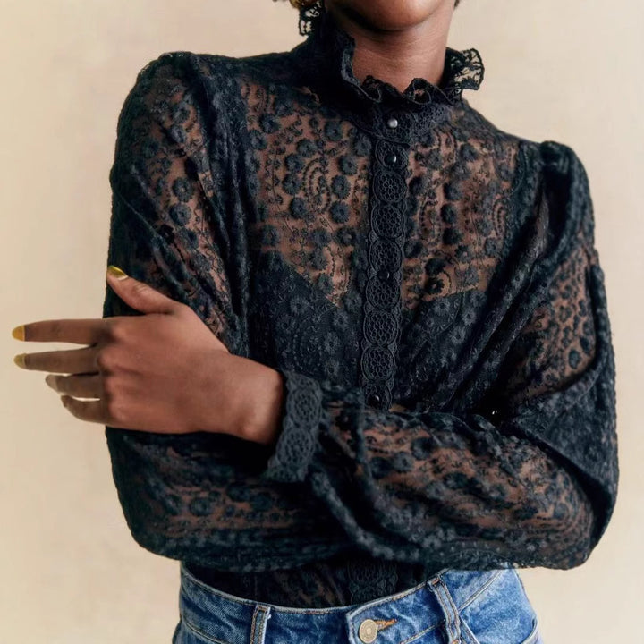 Damer spids bluse med romantiske detaljer Stilla