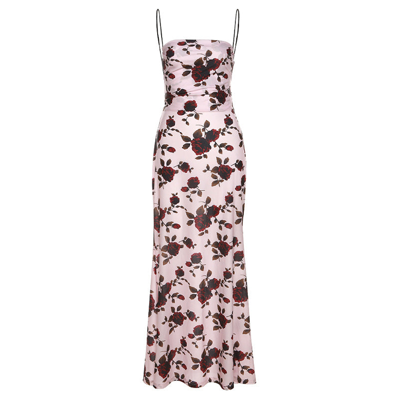 Dame Elegant Maxikjole med blomsterprint og spaghettistropper Skovae