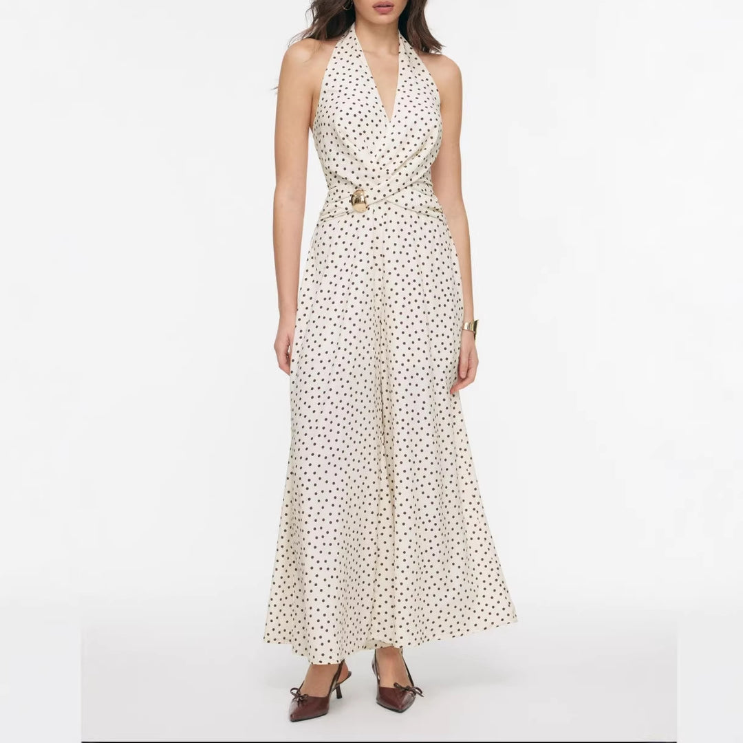 Dame elegant jumpsuit med dyb udskæring og svingende ben Skovae