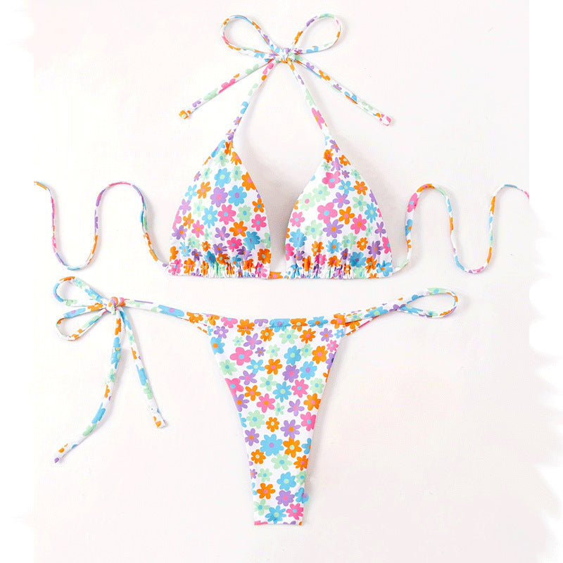Damer Triangel-Bikini-sæt med blomstermønster og justerbare stropper Stilla