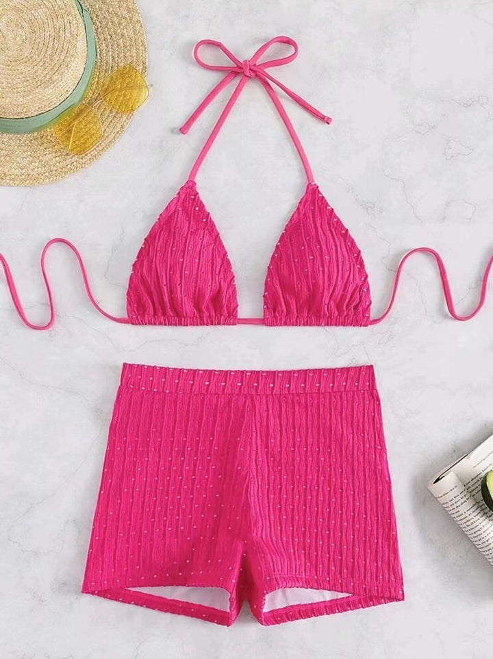 Dame triangel-bikini med strukturerede shorts og justerbare stropper Stilla