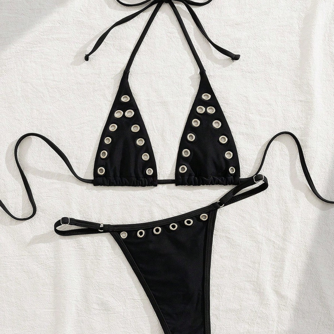 Dame triangel-bikini-sæt med glamourøse pynt-detaljer Skovae