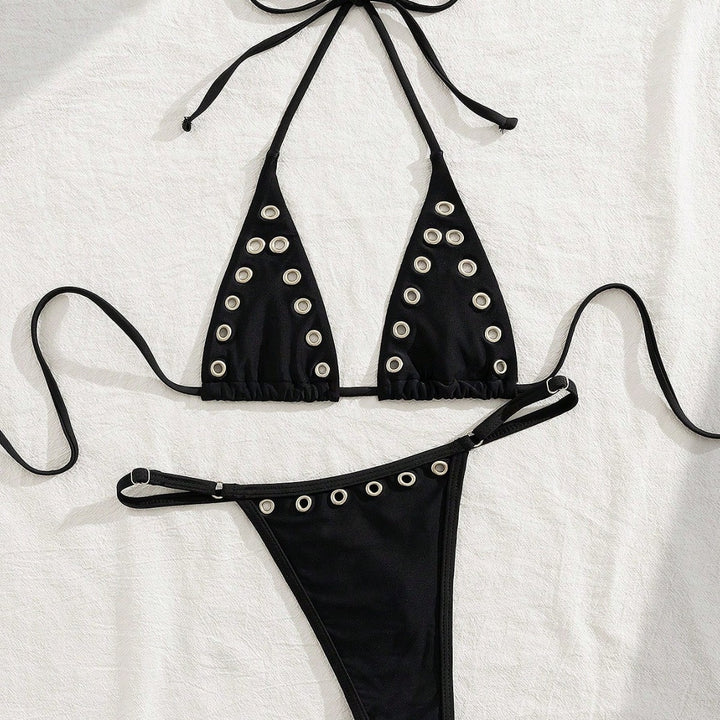 Dame triangel-bikini-sæt med glamourøse pynt-detaljer Skovae