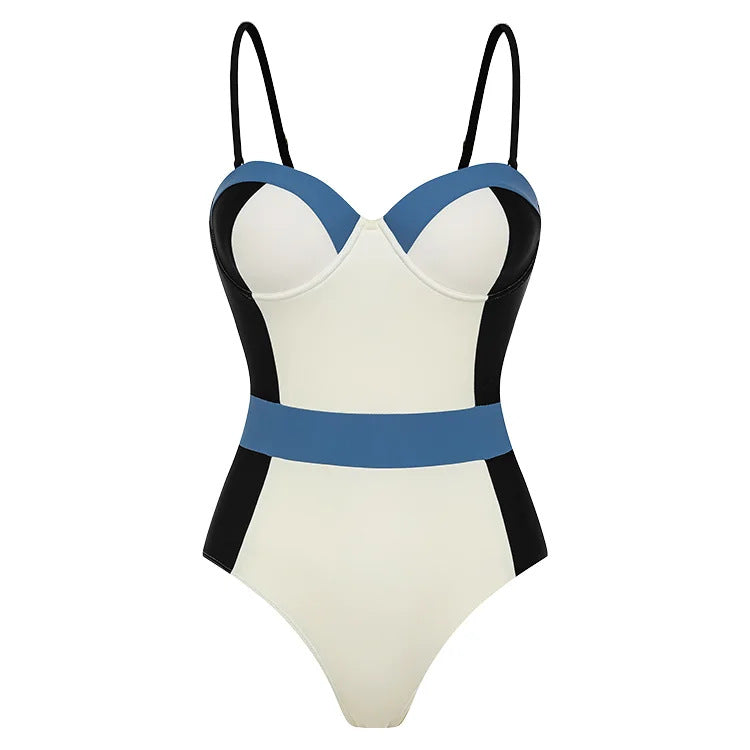 Dame High-Waist One-Piece Badedragt med moderne snit og legende farveblok-elementer Skovae