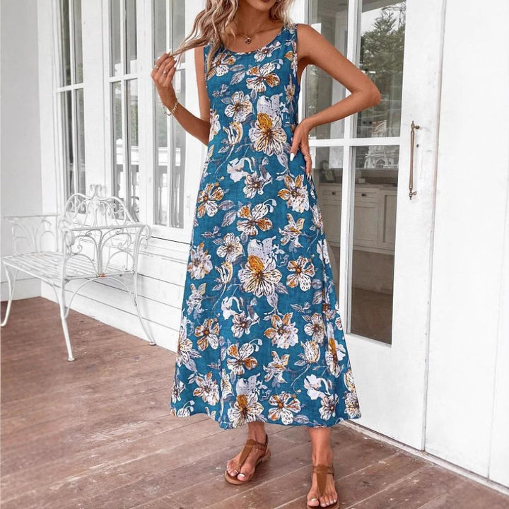 Dame Langt Sommerkjole med blomsterprint og elegant snit Skovae