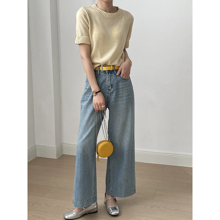 Dame brede jeans med høj talje og elegant snit Stilla