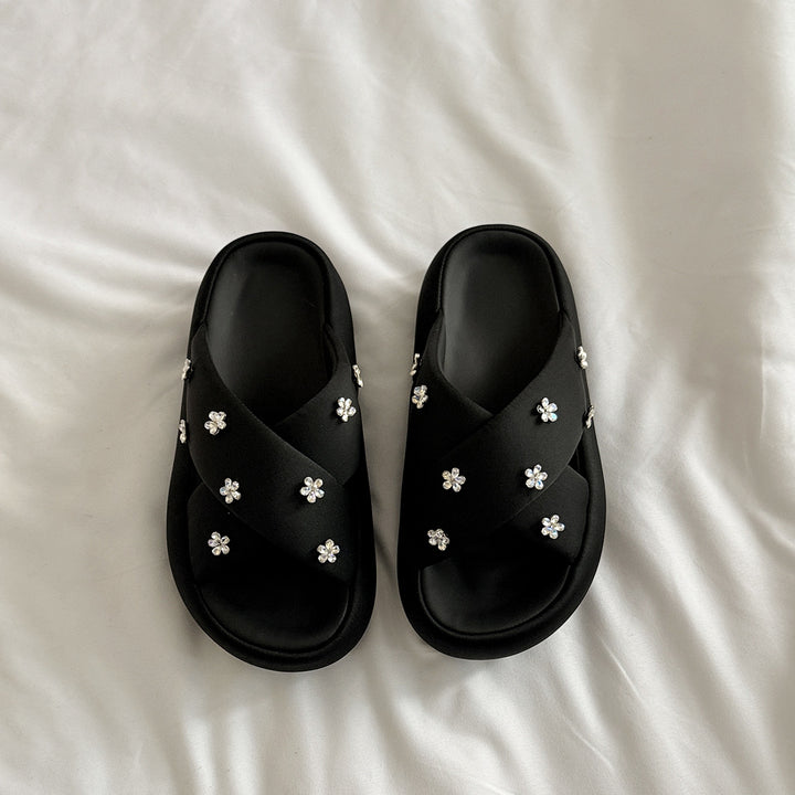 Femme Stilfulde Florale Dekoreret Slide Sandaler Stilla