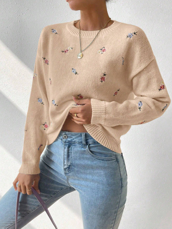 Damens festlige sweater med blomsterbroderi og afslappet snit Stilla
