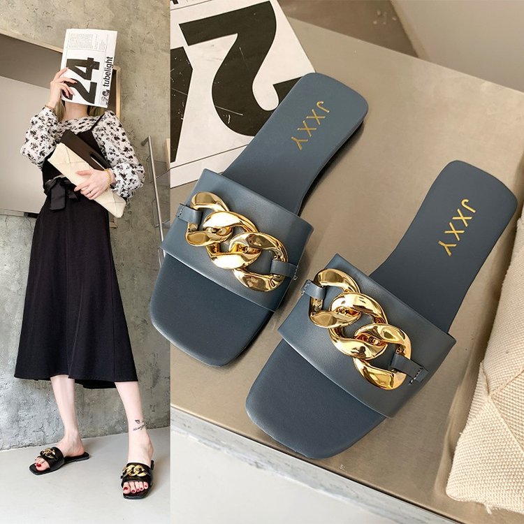Dame Slide-sandaler med dekorativ kæde-design og komfortabelt fodbede Stilla