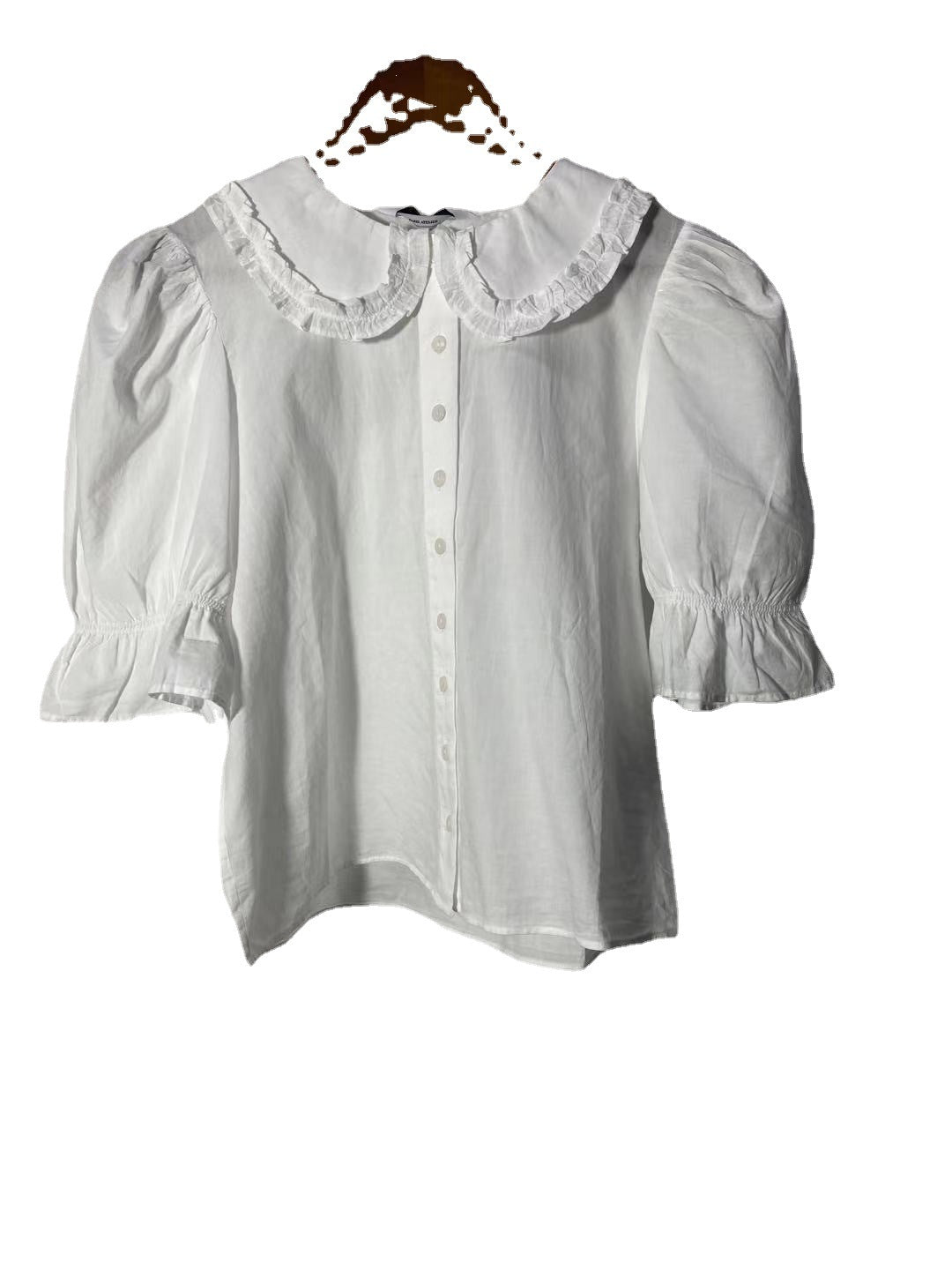 Damebluse med voluminøse puffærmer og dekorativ spidskrave Stilla