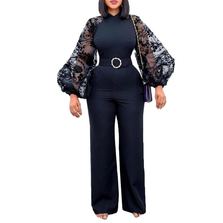 Dame elegant jumpsuit med voluminøse tylærmer og figursyet snit Stilla