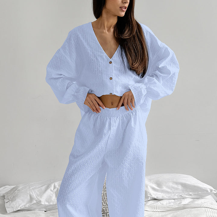 Dame hyggeligt sæt bestående af cropped bluse og bred bukse Stilla
