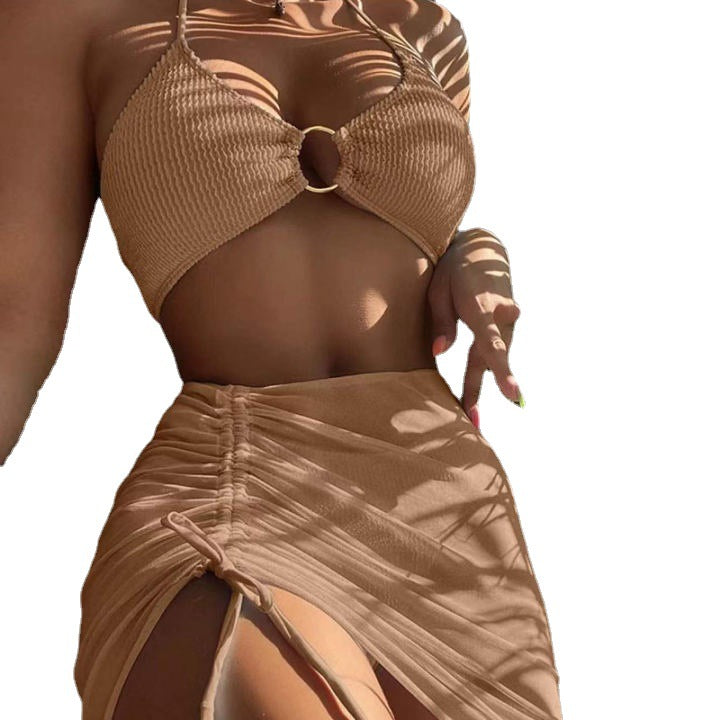 Dame bikini sæt med raffineret ring og asymmetrisk nederdel Skovae
