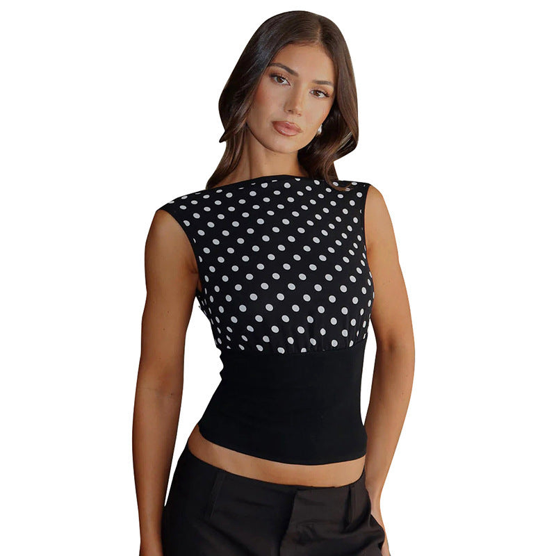 Dame Polka-Dots Top med elastisk bånd Skovae
