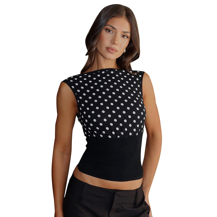 Dame Polka-Dots Top med elastisk bånd Skovae
