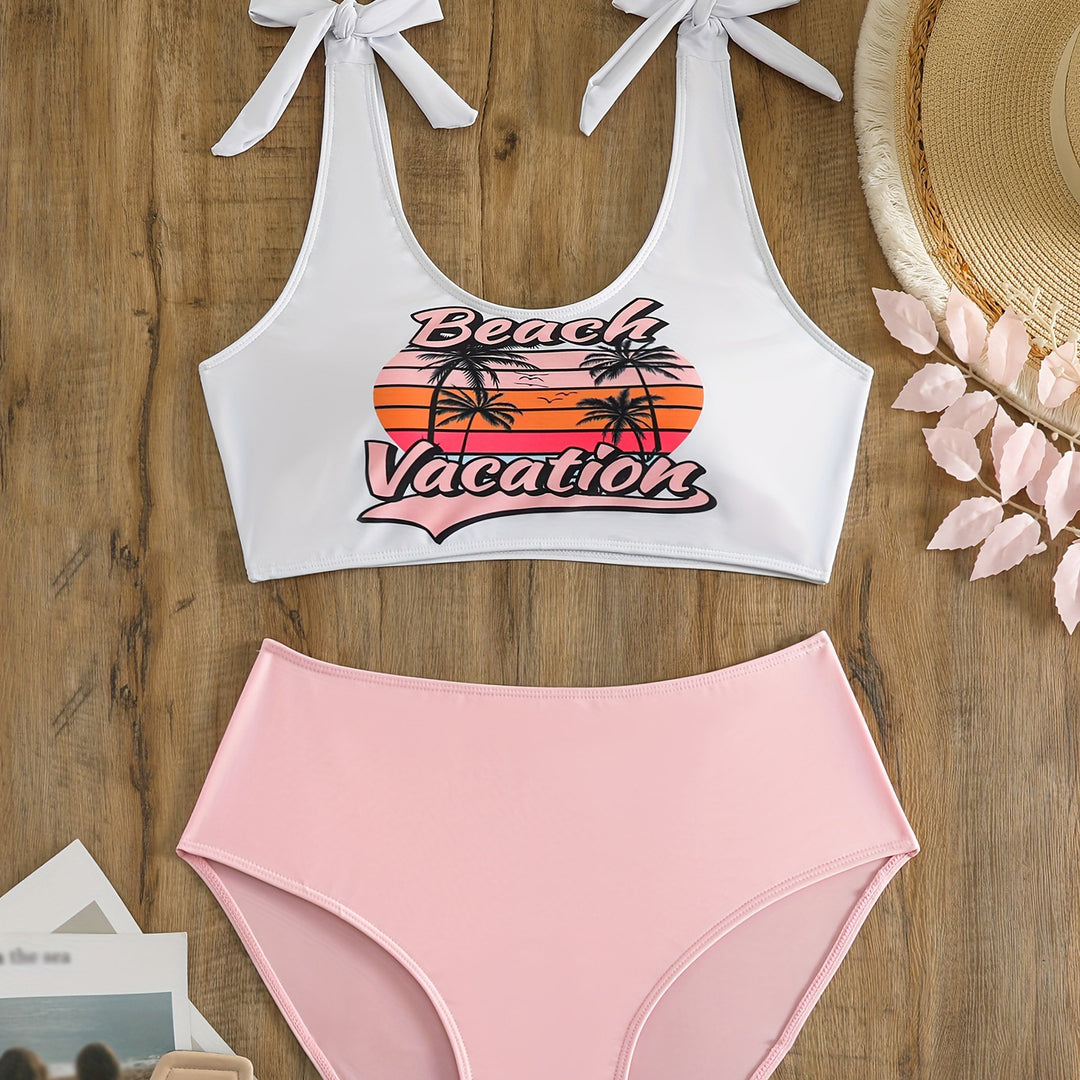Dame Crop-Top-Bikini-Sæt med legesyge sløjfer Skovae