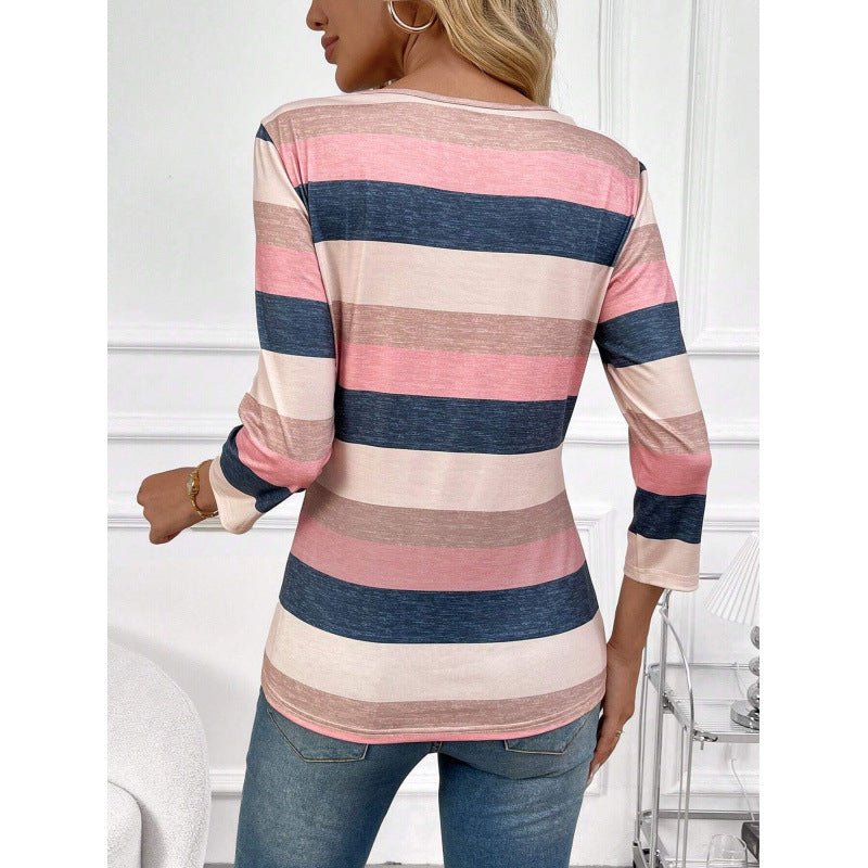 Dame Stribet Langærmet T-Shirt Stilla
