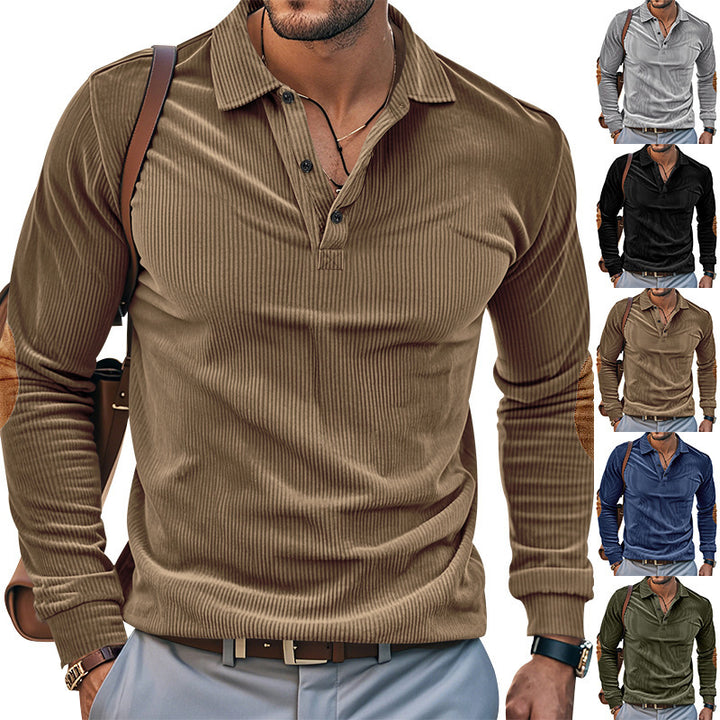 Herrer nan tung ribbet bomulds-polo-pullover med Kent-krave, tre-knaps lukning og ruskinds albue-patches Skovae