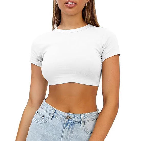 Dame kort, figursyet Crop-Top i elastisk materiale Stilla