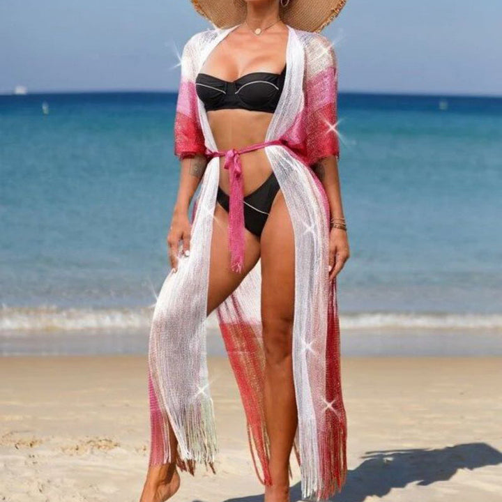 Dame elegant strandkimono med moderne frynser Stilla