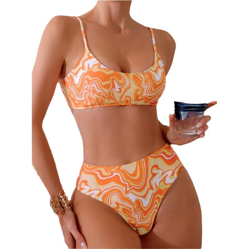 Dame Bikini-sæt med moderigtige gummibånd og trendy bølgemønster Skovae