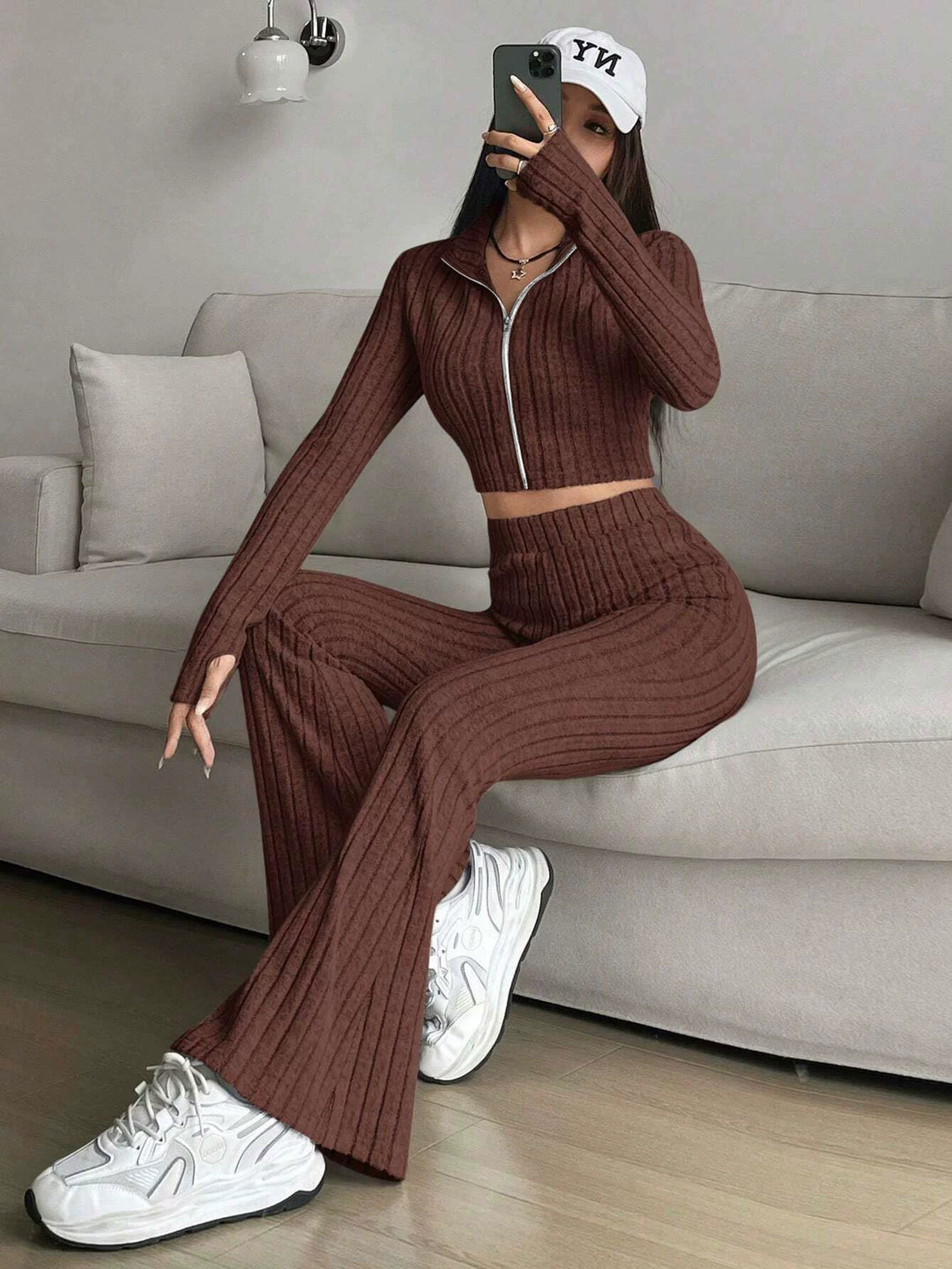 Stilla | Lange Jumpsuits Med Hættepullover Af Ribstrik