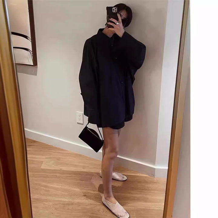 Dame afslappet overshirt-bluse med oversized snit og praktisk brystlomme Stilla