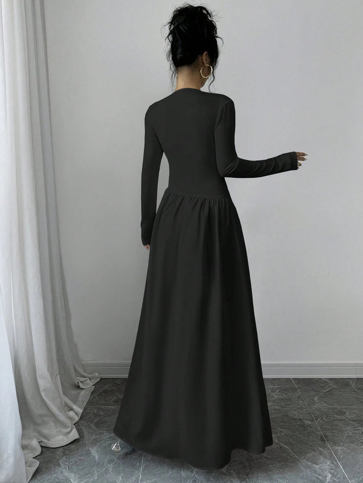 Dame elegant Maxikjole med lange ærmer og vid nederdel Stilla