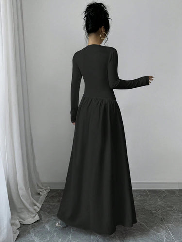 Dame elegant Maxikjole med lange ærmer og vid nederdel Stilla