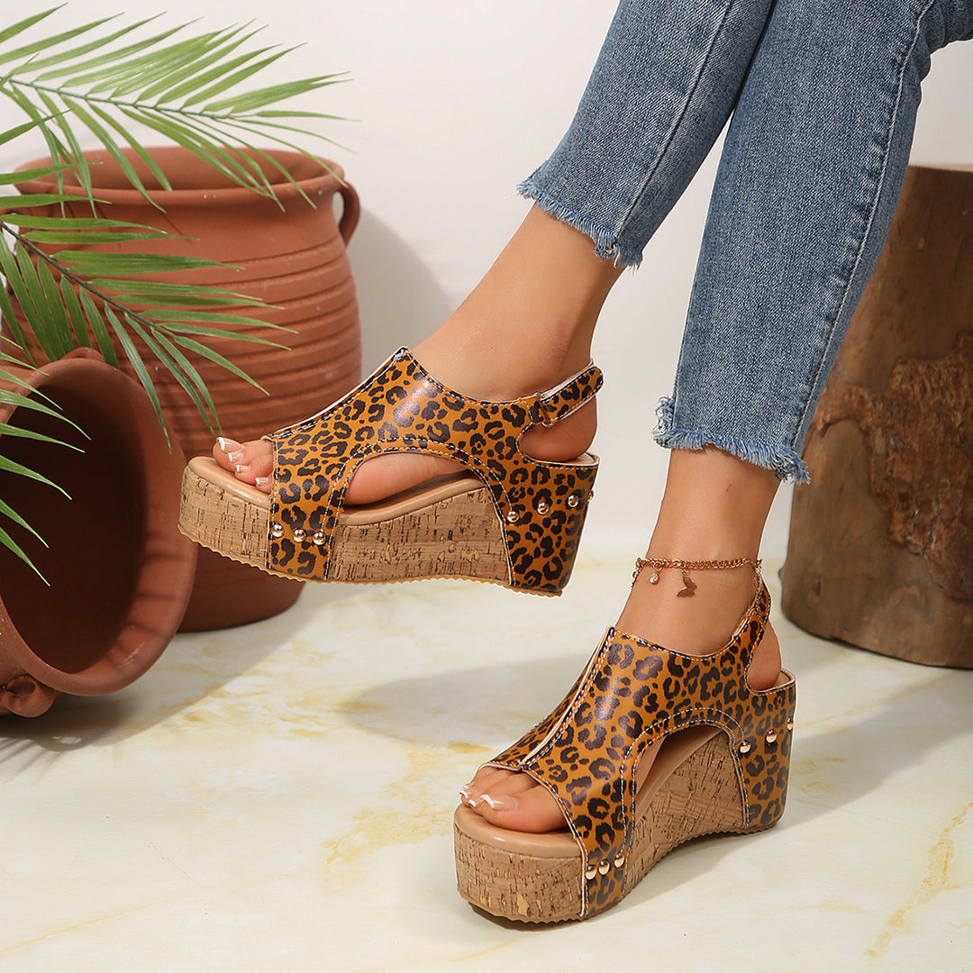 Dame Wedge-sandaler med dyreprint og skridsikre såler Stilla