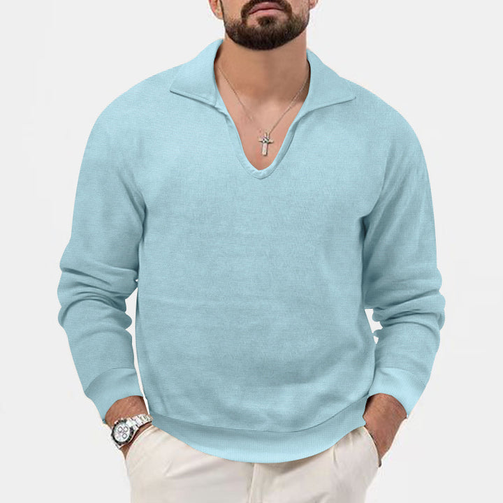 Herrer moderigtig V-hals pullover med struktureret design Stilla