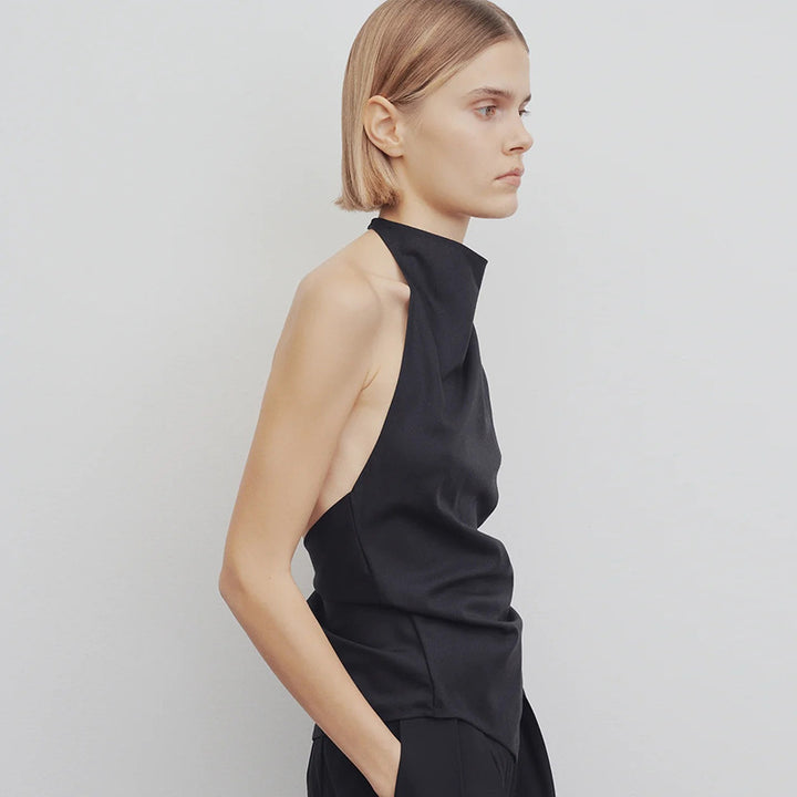 Dame Elegant top med asymmetrisk krave Stilla