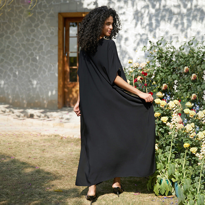 Dame elegant maxikjole med kunstnerisk broderi og bred skæring Stilla